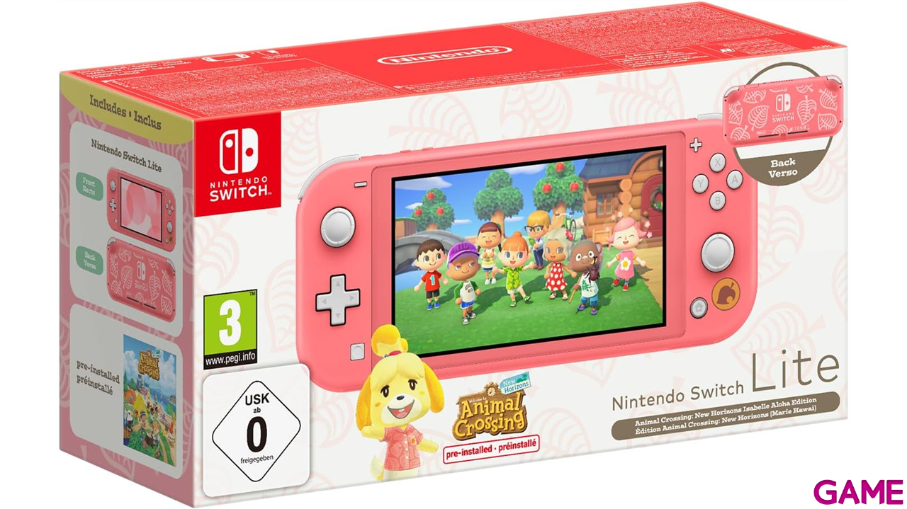 Nintendo Switch Lite Coral Edición Animal Crossing + A.C. New Horizons-0