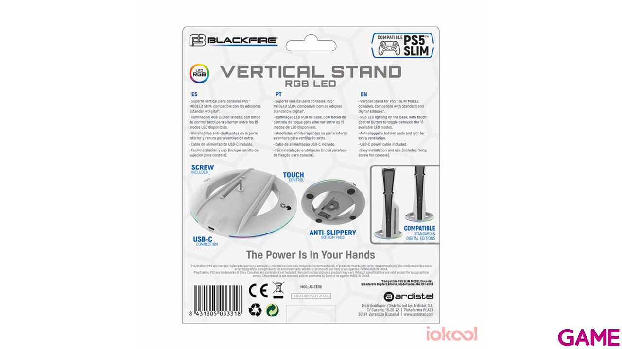 Soporte vertical Blackfire con Luz RGB para PS5 Slim-7