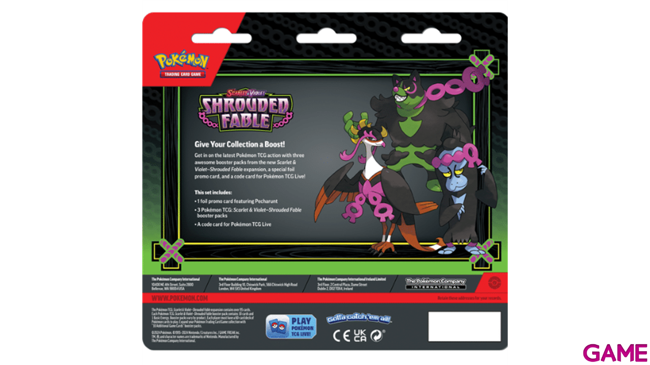 Pack de 3 Sobres Pokemon Scarlet & Violet 6.5 Shrouded Fable (Inglés)-0
