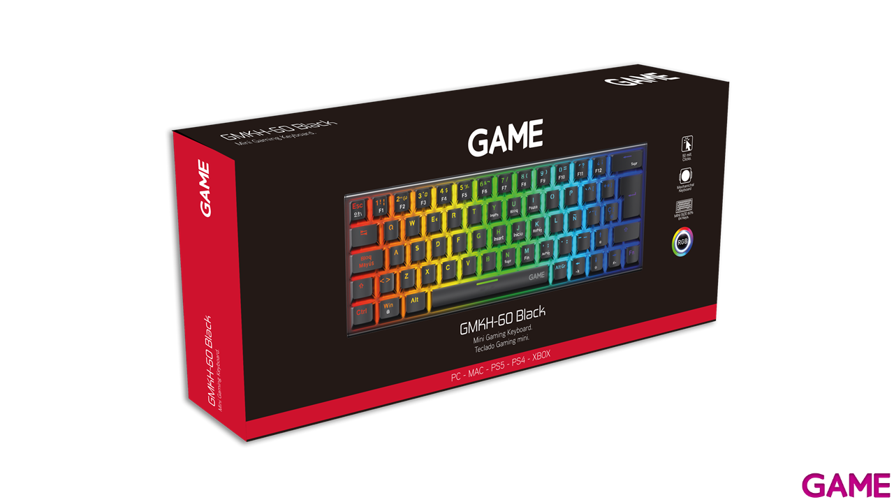 GAME KH-60B Teclado Gaming Mecánico mini 60% Negro RGB Blue Switch-0