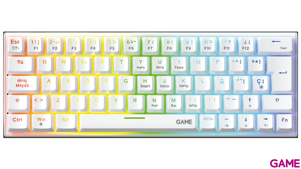 GAME KH-60W Teclado Gaming Mecánico mini 60% Blanco RGB Blue Switch-0