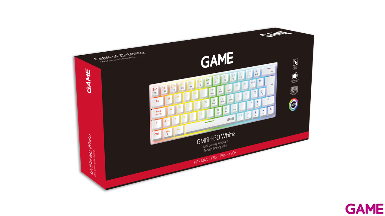 GAME KH-60W Teclado Gaming Mecánico mini 60% Blanco RGB Blue Switch-1