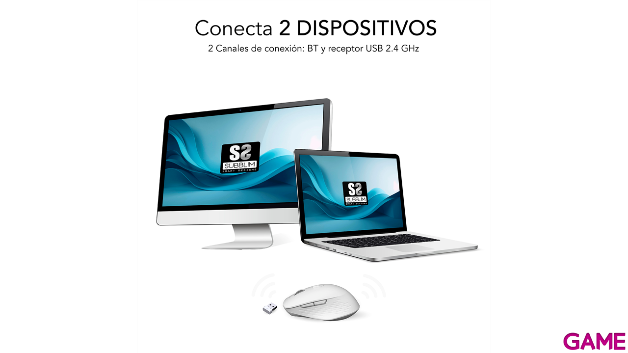Subblim Curve Ergo Dual Wireless con bateria blanco - Raton-2
