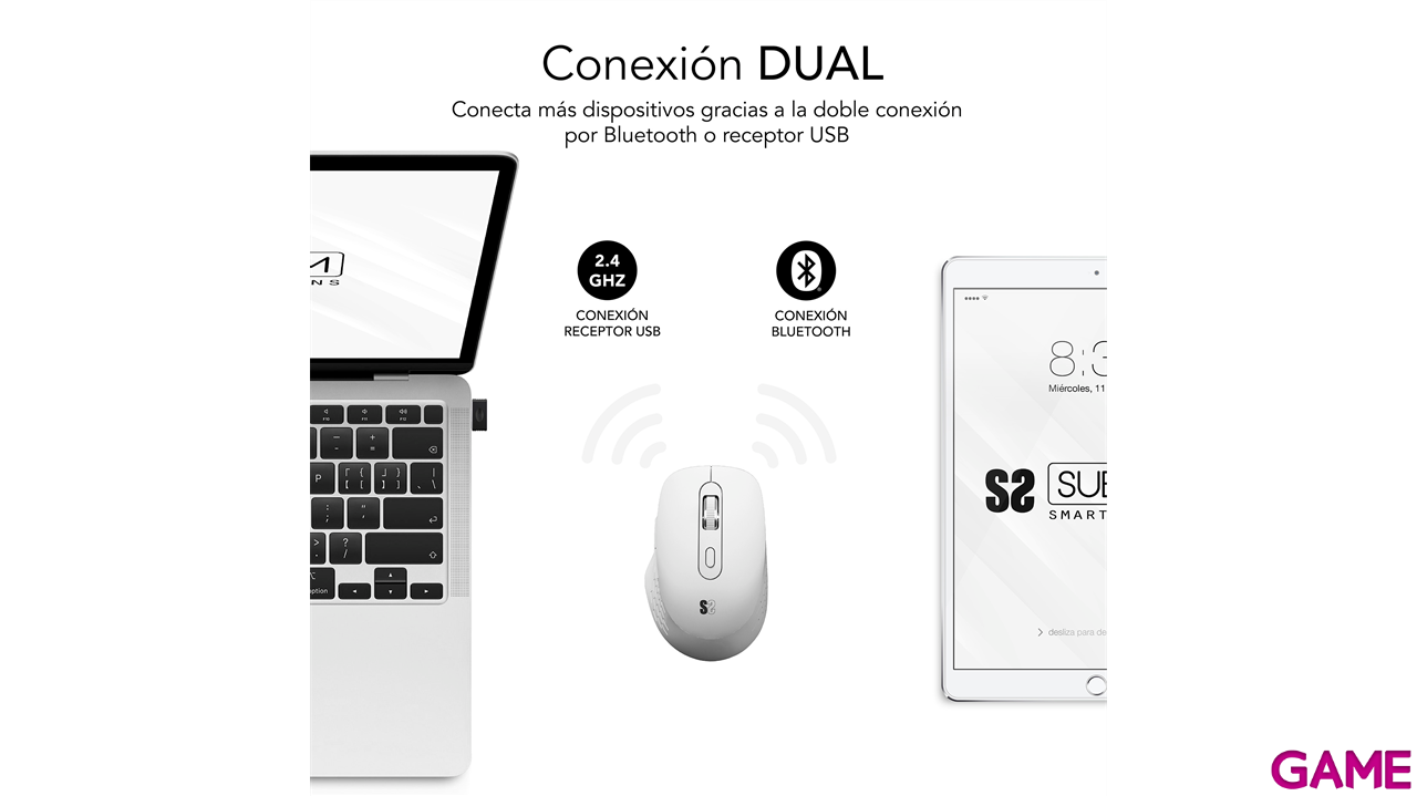 Subblim Curve Ergo Dual Wireless con bateria blanco - Raton-5