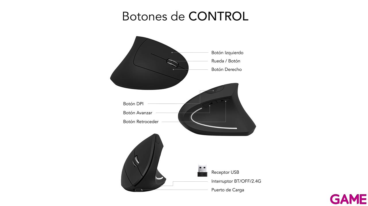 Subblim Glide Vertical Ergo Dual Wireless con bateria negro - Raton-0