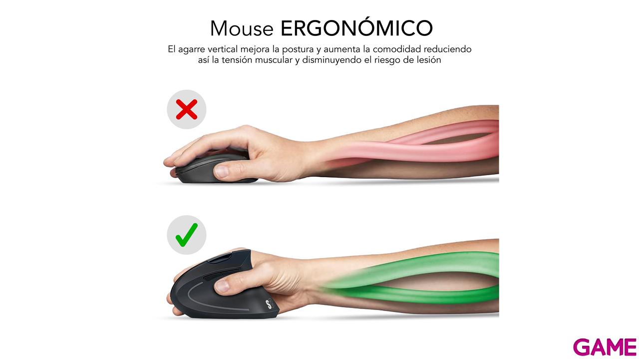 Subblim Glide Vertical Ergo Dual Wireless con bateria negro - Raton-3
