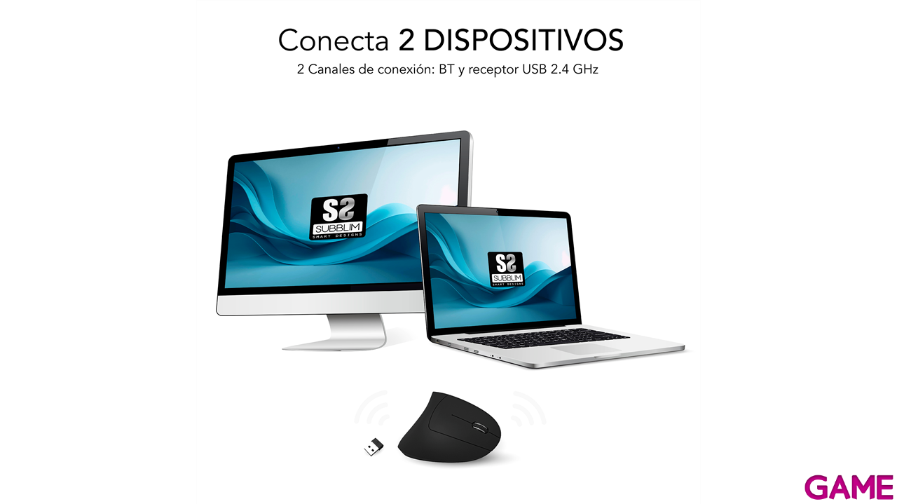 Subblim Glide Vertical Ergo Dual Wireless con bateria negro - Raton-4