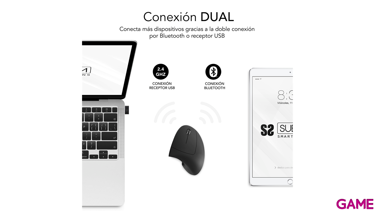 Subblim Glide Vertical Ergo Dual Wireless con bateria negro - Raton-5