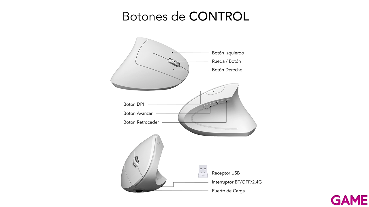 Subblim Glide Vertical Ergo Dual Wireless con bateria blanco - Raton-1