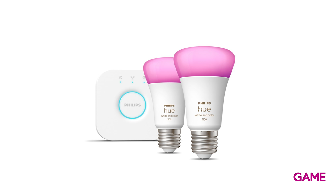 Philips Hue - Kit inicio 2 bombillas LED inteligentes A60 E27 RGB 9W + Hue Bridge-0