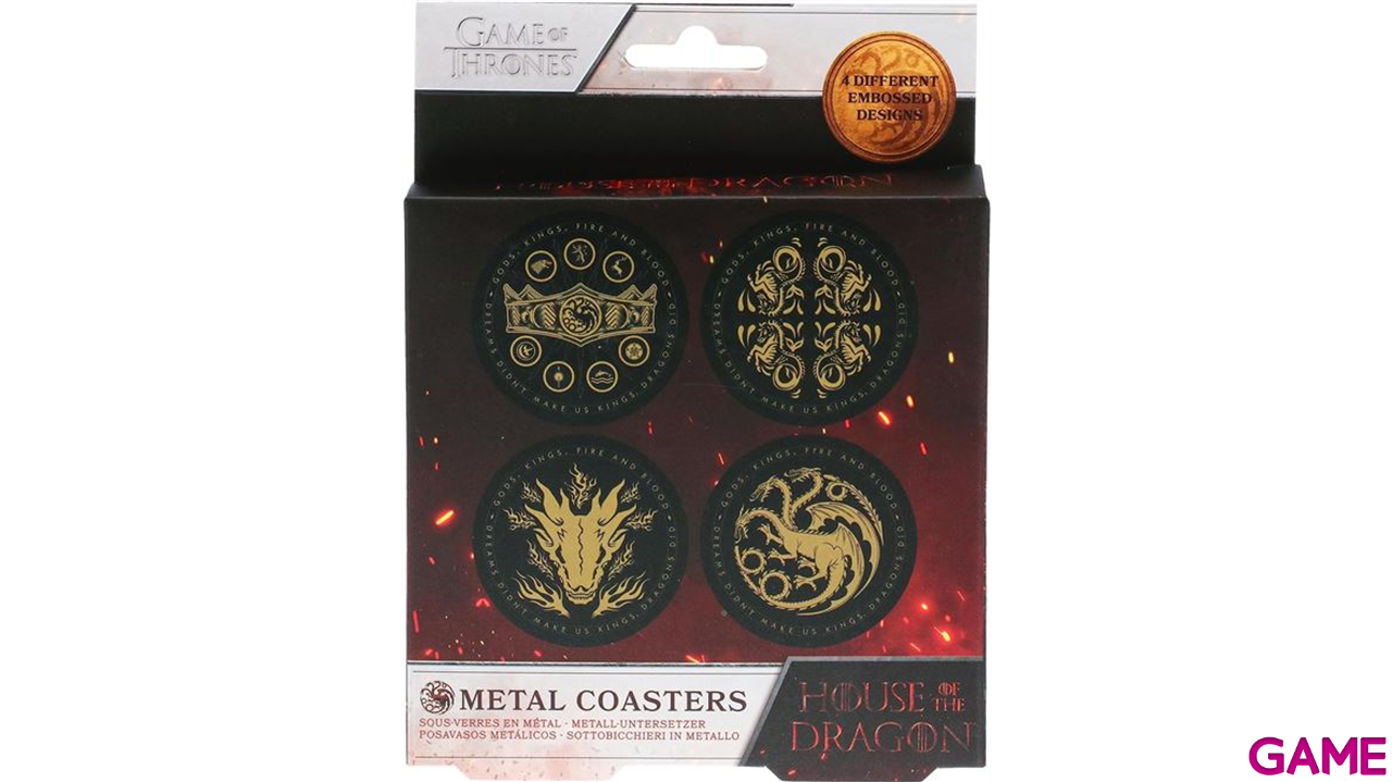 Pack de cuatro posavasos metálicos con licencia oficial de LA CASA DEL DRAGÓN.-1