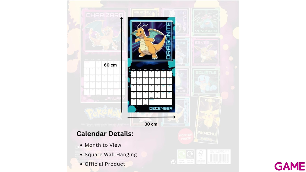 CALENDARIO 2025 POKEMON 30X30cm-0