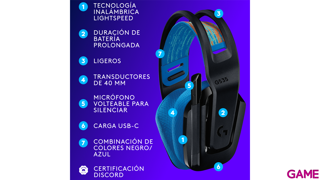 Logitech G535 Lightspeed Wireless Negro PC - PS5 - PS4 - Switch - Movil - Auriculares Gaming-4