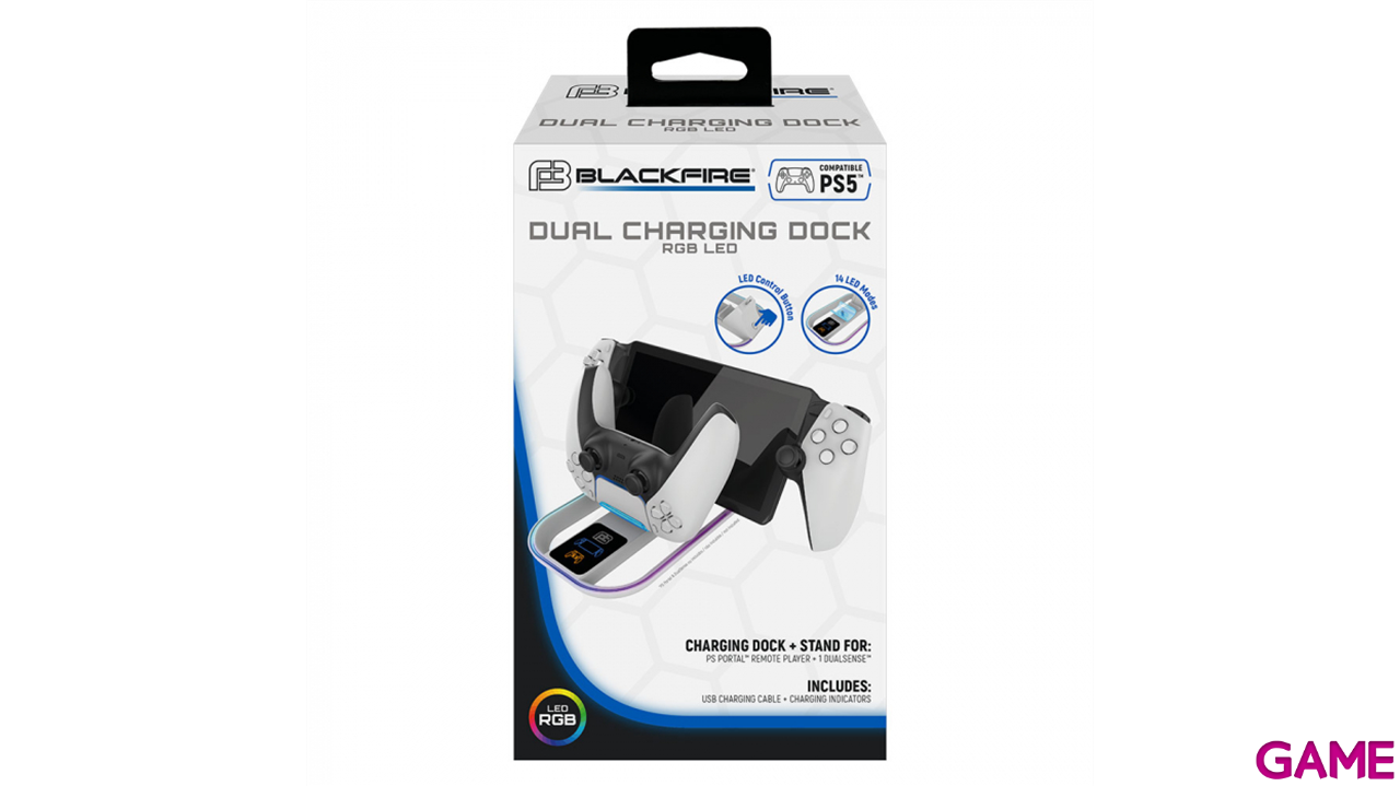 Cargador Dual con luz RGB para PS Portal y DualSense Ardistel Blackfire-2