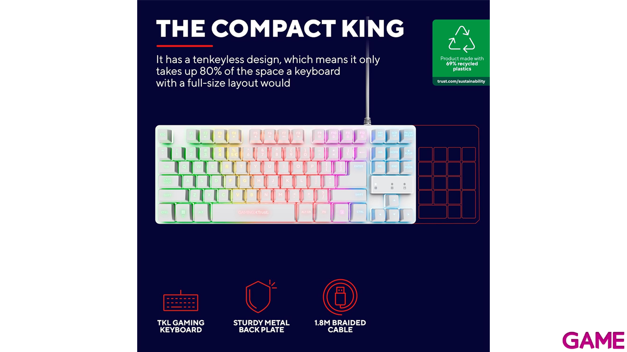 Teclado Gaming Trust GXT833 Thado TKL Blanco-15