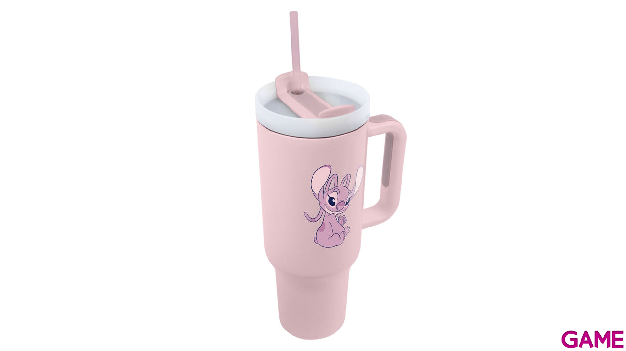 Vaso termo de acero inoxidable con pajita Disney Angel de Lilo y Stitch de 1180 ml-1
