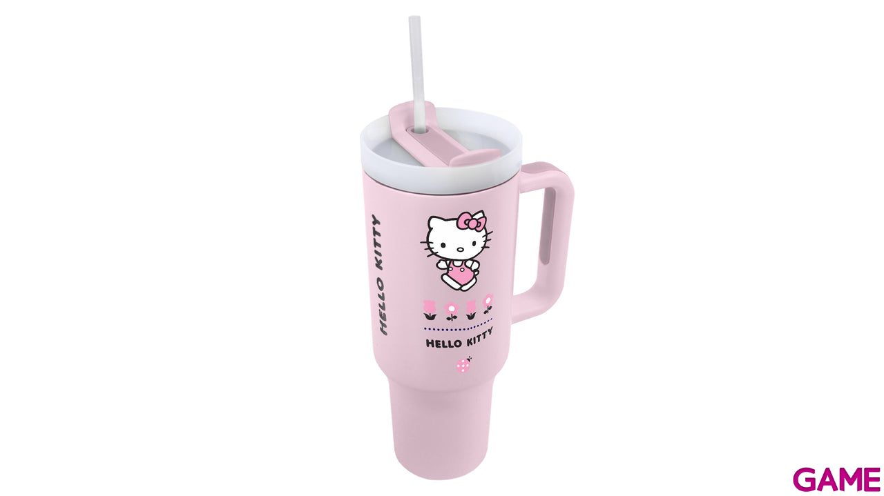Vaso termo de acero inoxidable con pajita Hello Kitty de 1180 ml-0