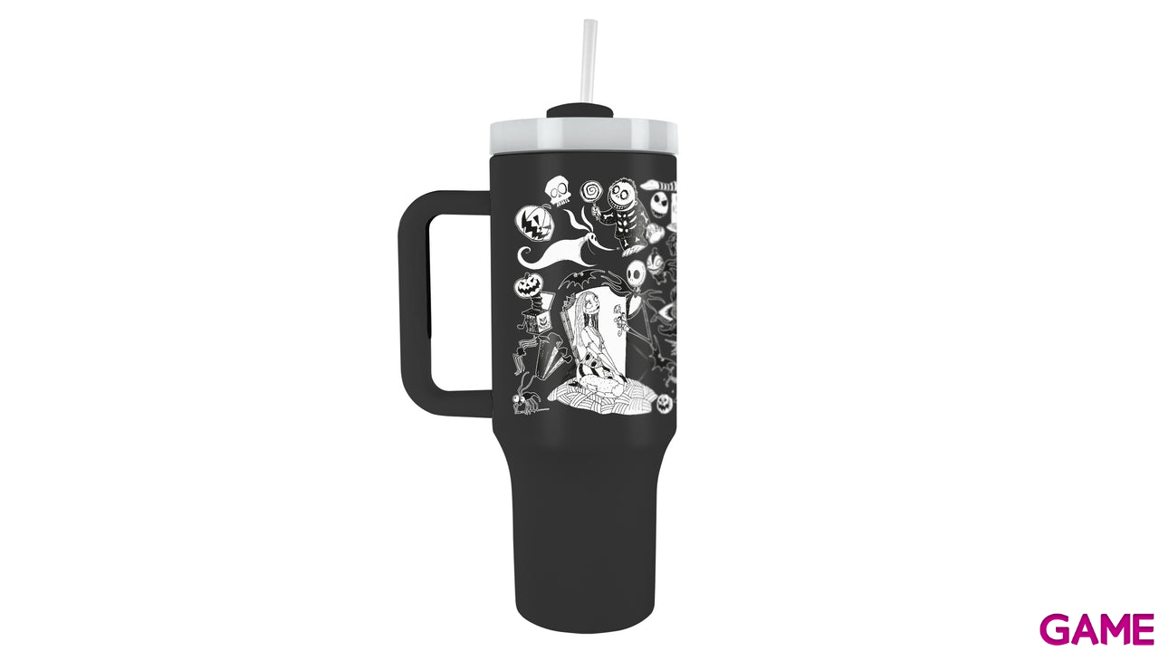 Vaso termo de acero inoxidable con pajita Pesadilla antes de Navidad de 1180 ml-0