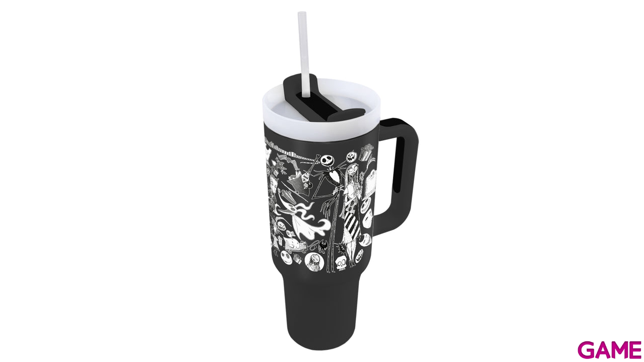Vaso termo de acero inoxidable con pajita Pesadilla antes de Navidad de 1180 ml-1