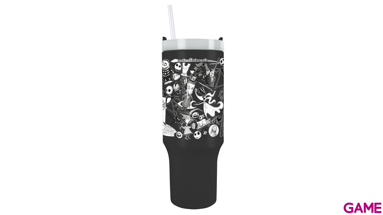Vaso termo de acero inoxidable con pajita Pesadilla antes de Navidad de 1180 ml-2