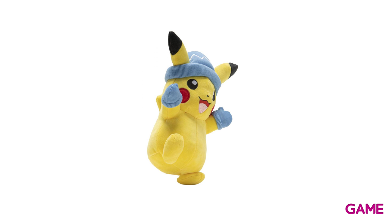 Peluche Pokémon Pikachu con sombrero de invierno y guantes de 20 cm-1