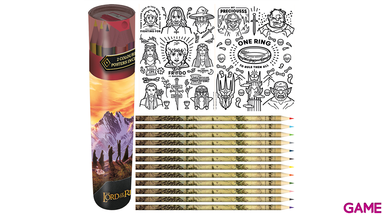 Tubo De 12 Lápices + 2 Pósters + Sacapuntas  El Señor De Los Anillos Fellowship-0
