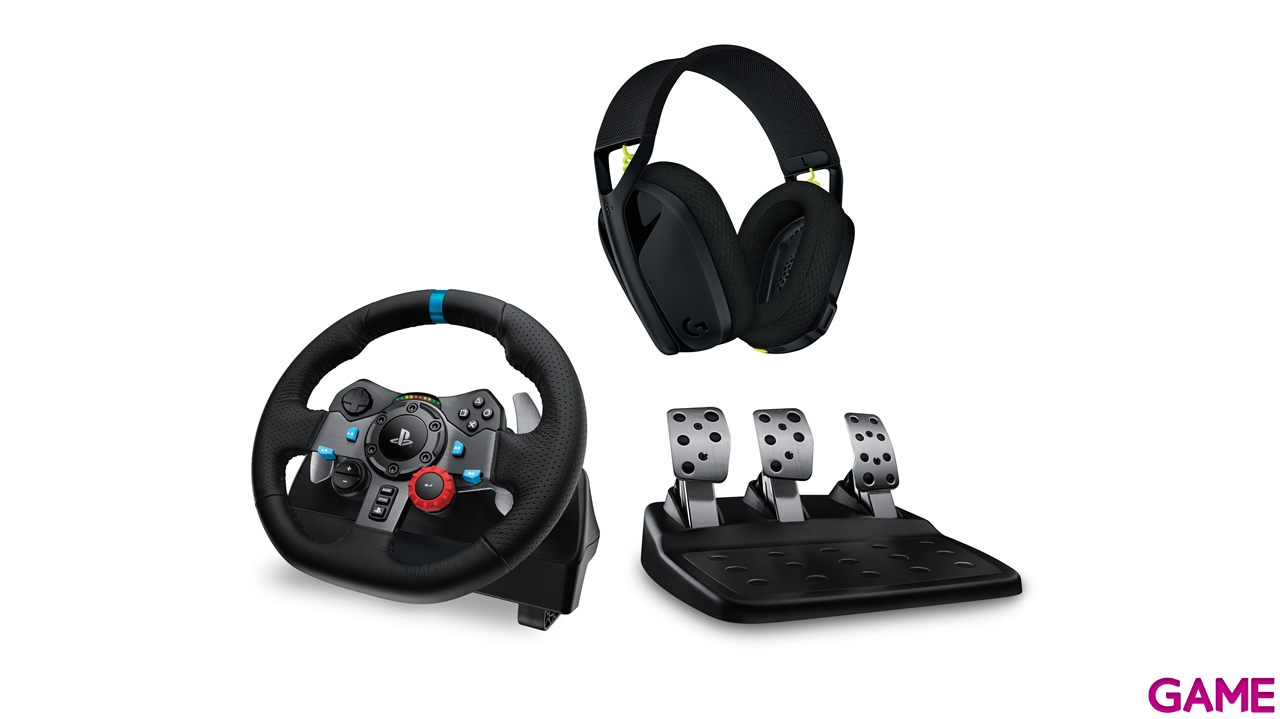Logitech G29 Driving Force + Auriculares G435 PC - PS5 - PS4 - PS3 - Licencia PlayStation - Volante-0
