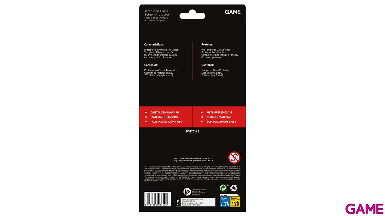 GAME GM-34209 Cristal Templado 9H para Switch2-1