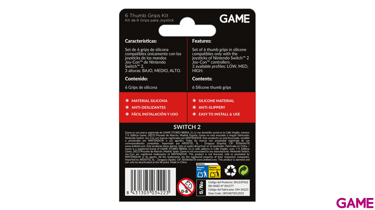 GAME GM-34223 Set de 6 Grips para Switch2-0