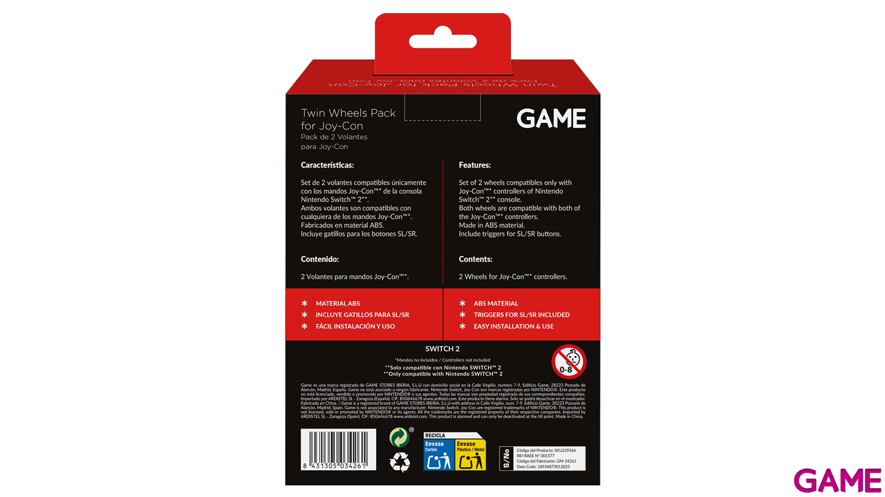 GAME GM-34261 Pack de 2 Volantes blancos para Joy-Con Switch2-0