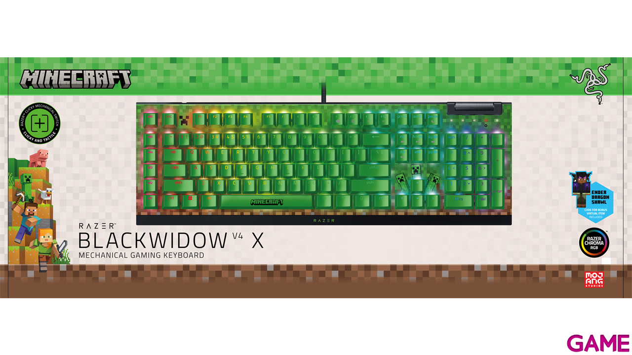 Razer Blackwidow V4 X Green Switch - Minecraft Edition - US Layout - Teclado Gaming-0