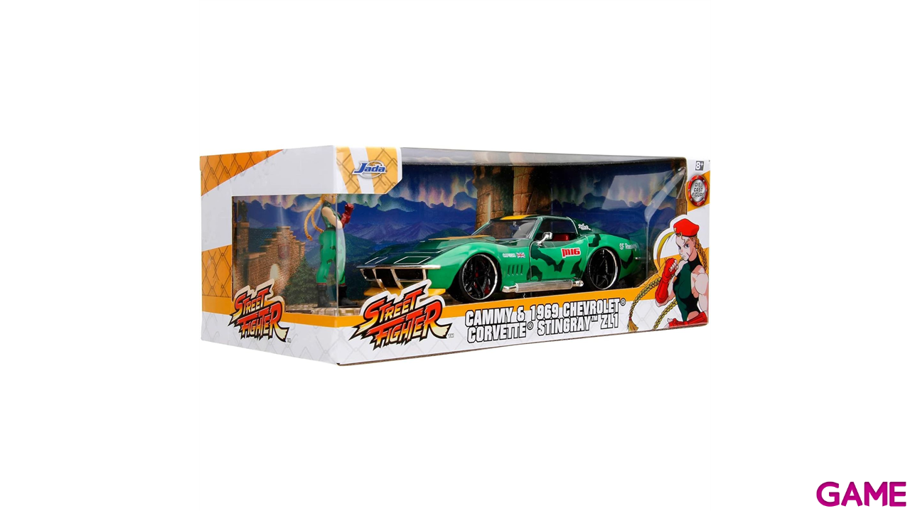 Pack Figura Y Vehiculo Street Fighter II Cammy and 1969 Chevrolet Corvette (Escala 1/24)-1