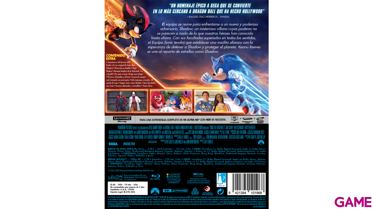 Sonic 3 La Película 4K + BD Steelbook 1 Sonic-1