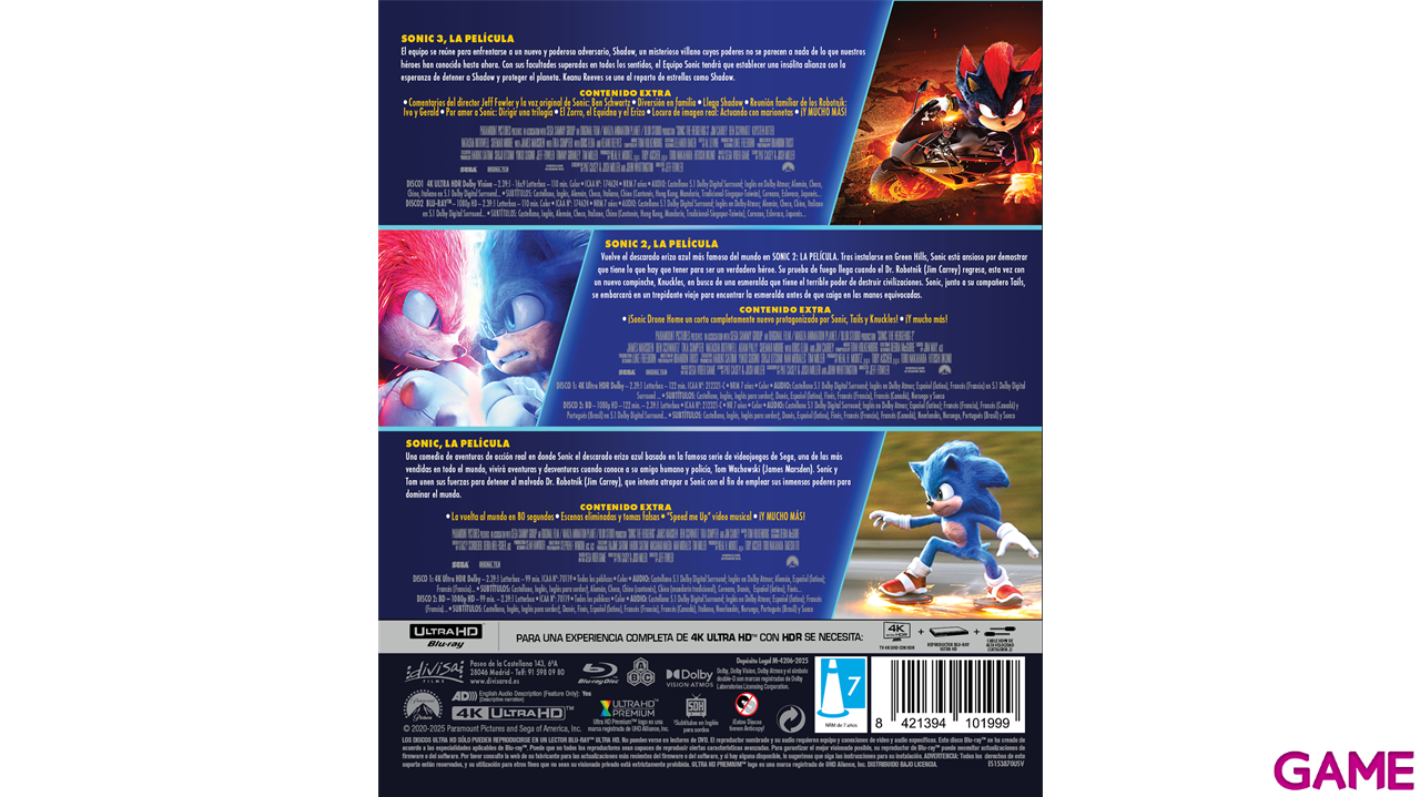Sonic Las Películas 1+2+3 4K + BD-0