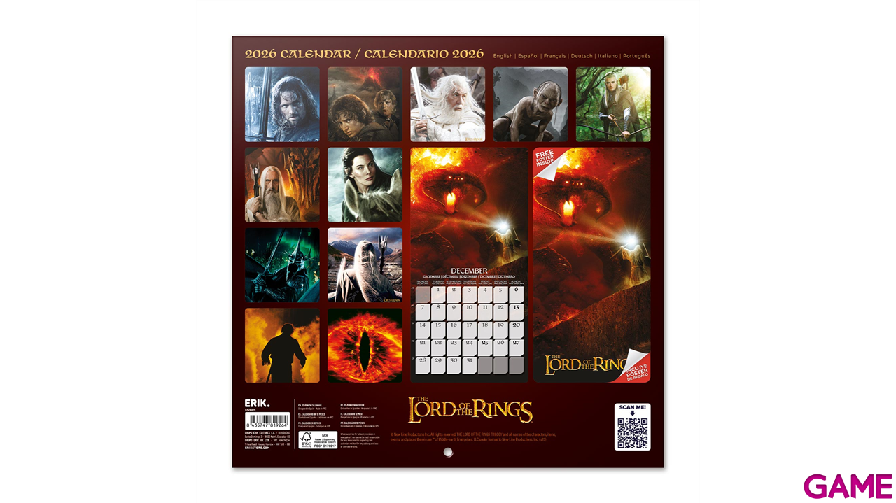 Calendario 2026 El Señor de los anillos 30x30 cm-3