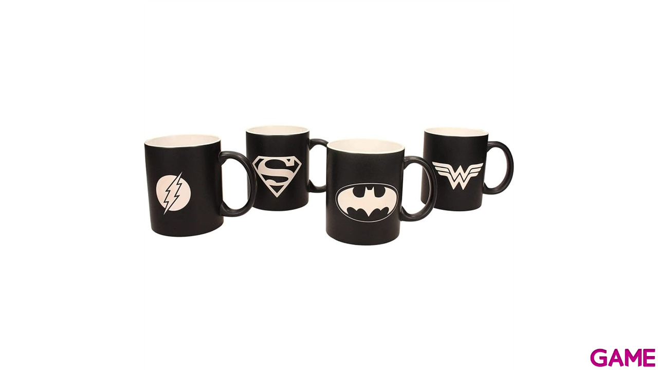 Pack de 4 tazas de ceramica con logos Universo DC grabados en láser. Edicion coleccionista numerada-1