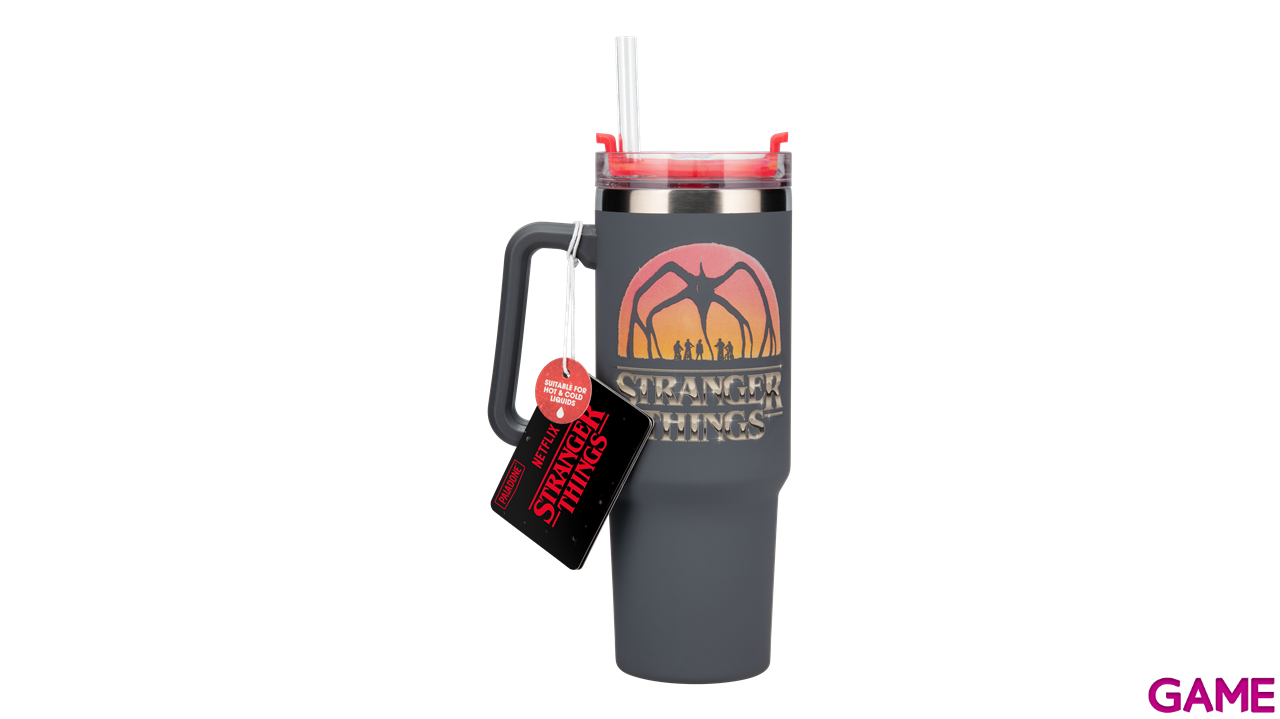 Vaso termo metálico con pajita Stranger Things 5 de 900ml-1