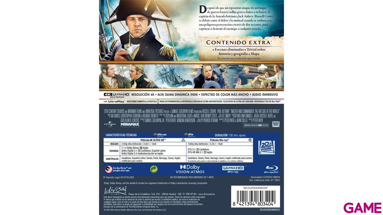 Master and Commander Al Otro Lado del Mundo 4K + BD-2