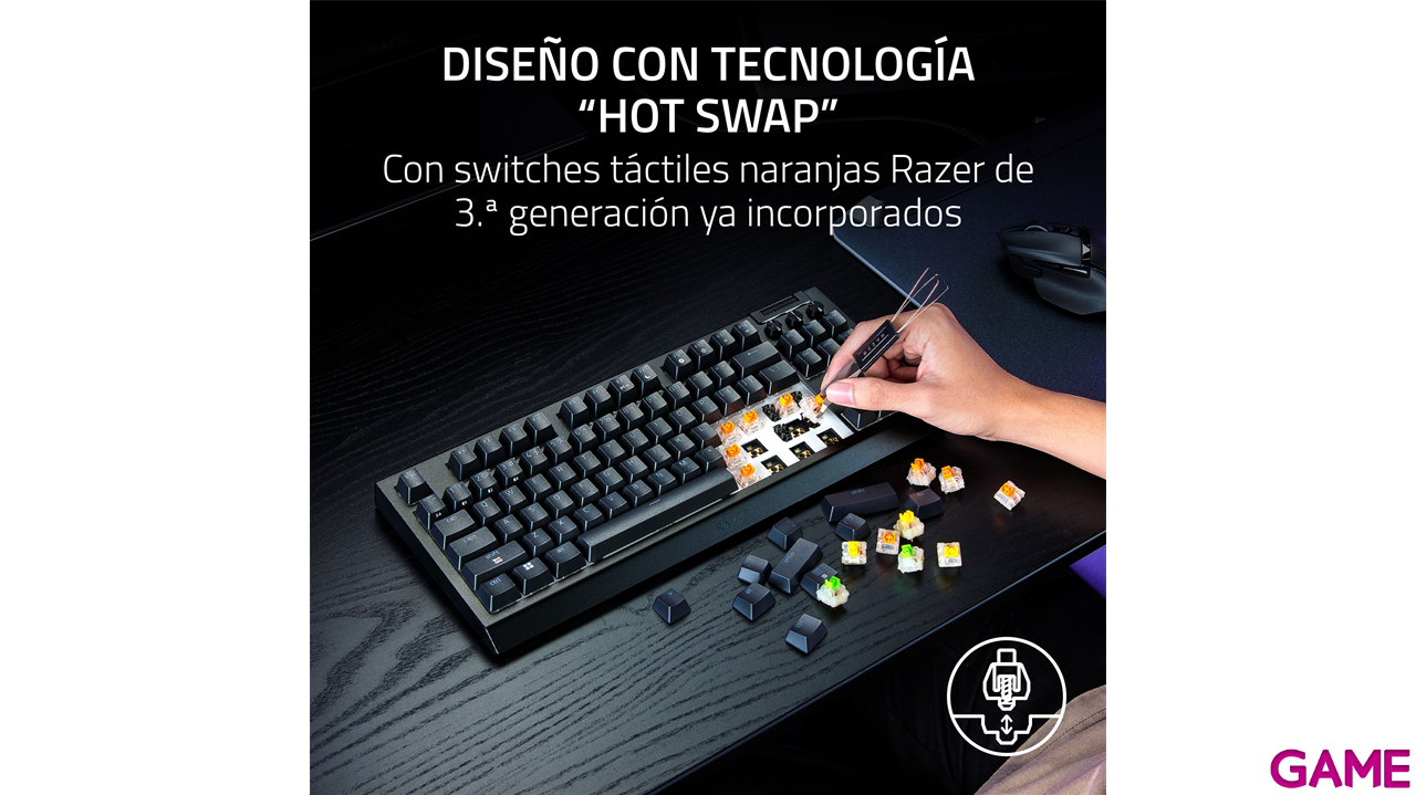 Razer BlackWidow V4 TKL HyperSpeed Wireless Bluetooth Orange Switch Spanish Layout - Teclado Gaming-6