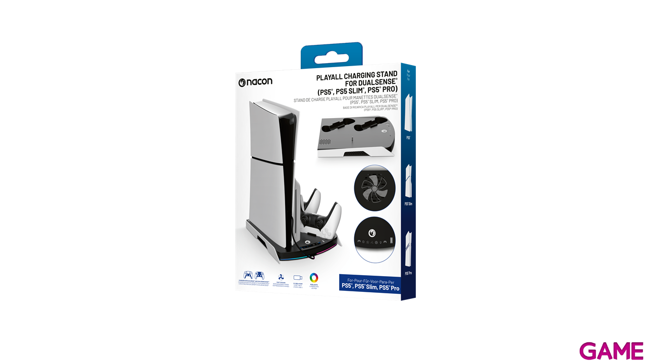 Base PS5, PS5 Pro y PS5 Slim con Ventilación y Cargador Mandos-1