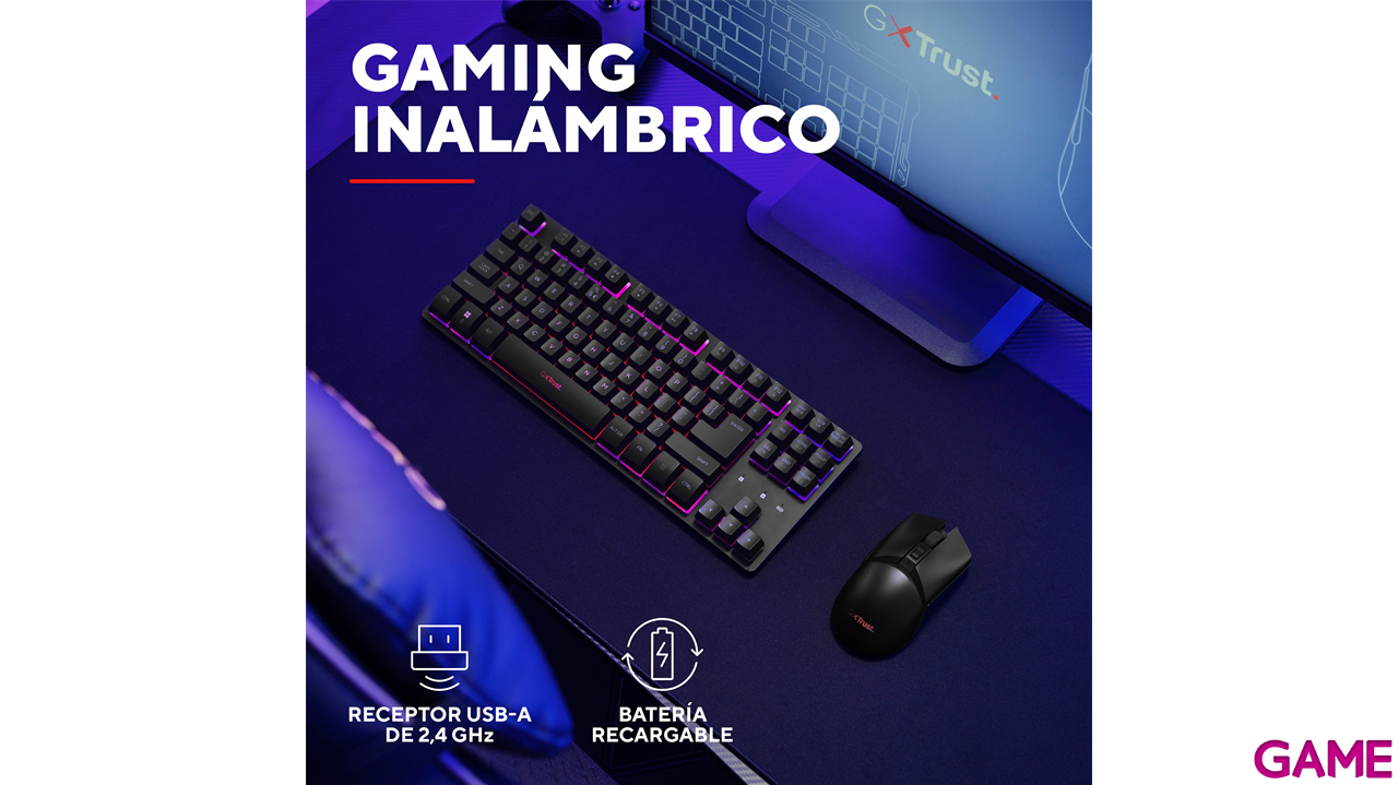 Trust GXT832 Thado Wireless Negro Teclado TKL + Raton 2in1 - Pack Perifericos-2