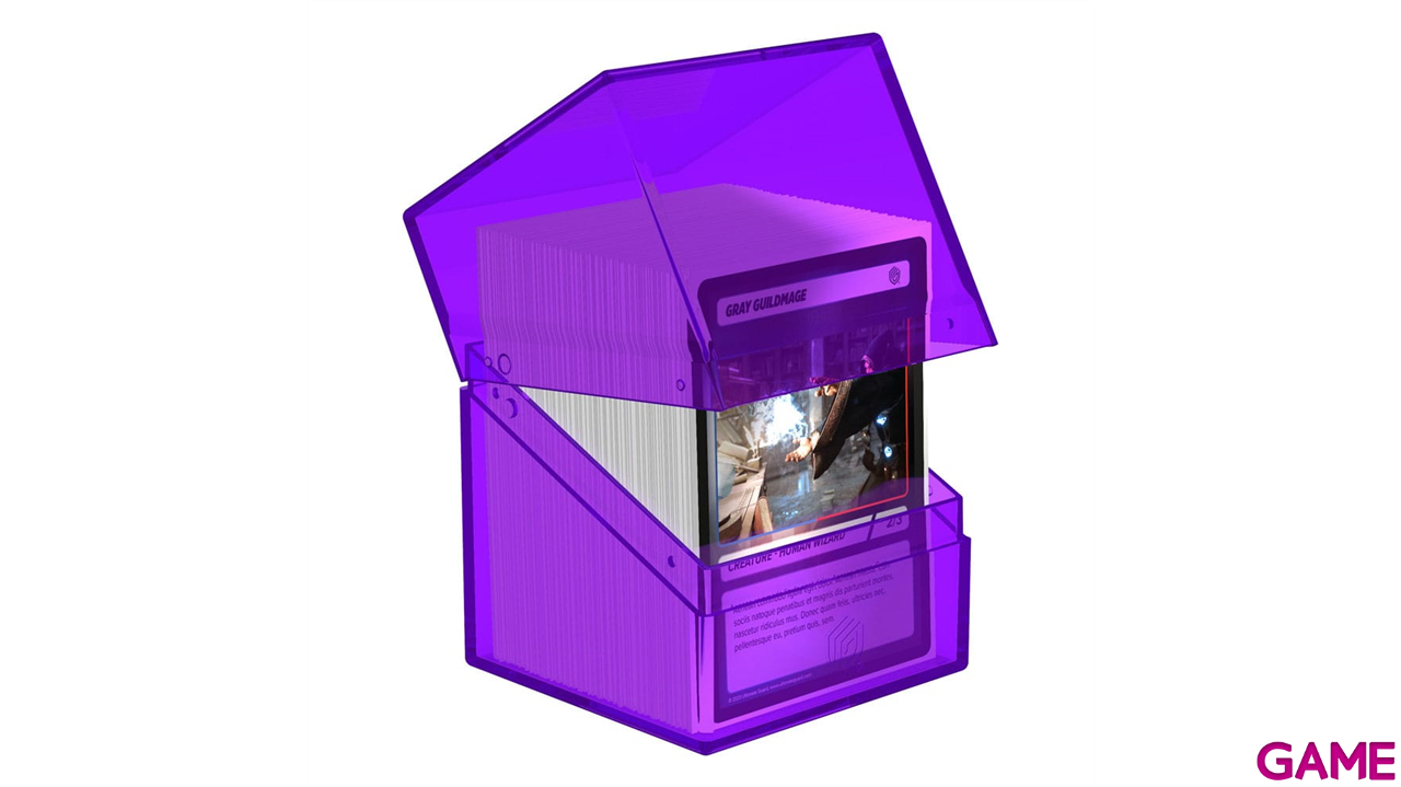Caja de almacenaje para 100 cartas Ultimate Guard Boulder Amethyst de color morado transparente-1