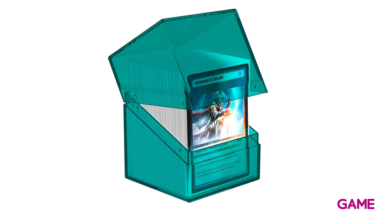 Caja de almacenaje para 100 cartas Ultimate Guard Boulder Malachite de color azul transparente-1