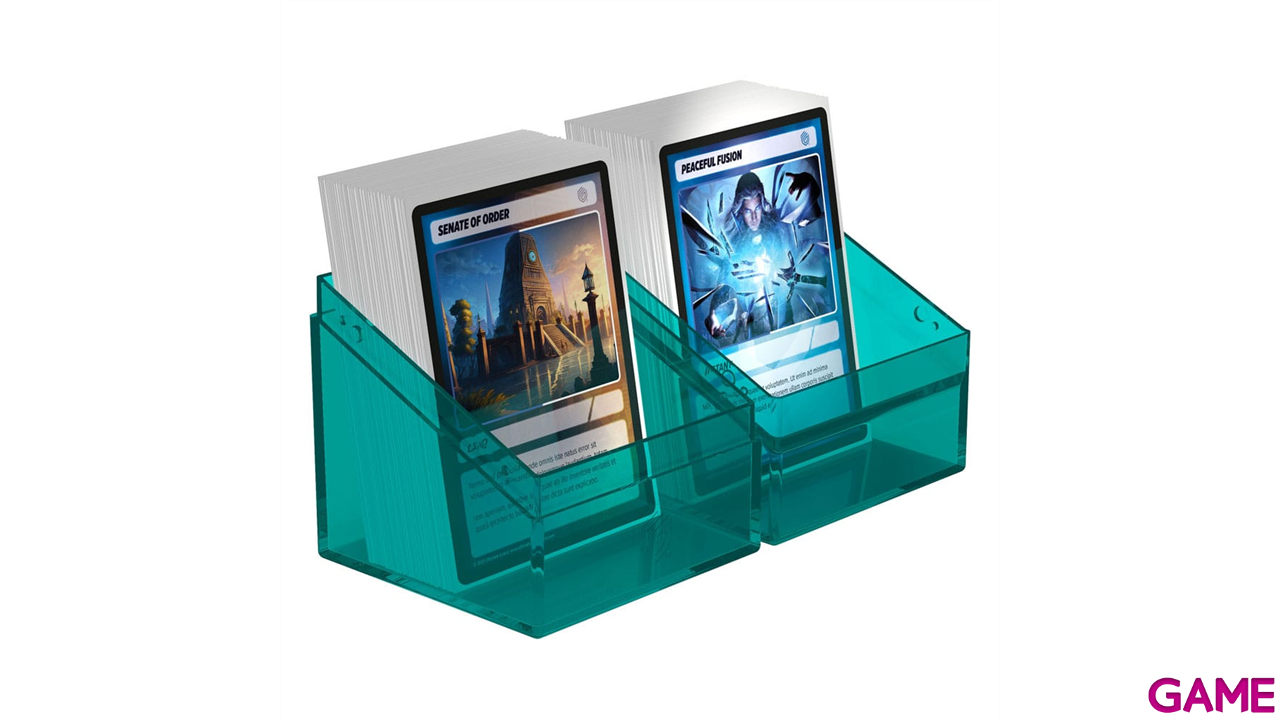 Caja de almacenaje para 100 cartas Ultimate Guard Boulder Malachite de color azul transparente-2
