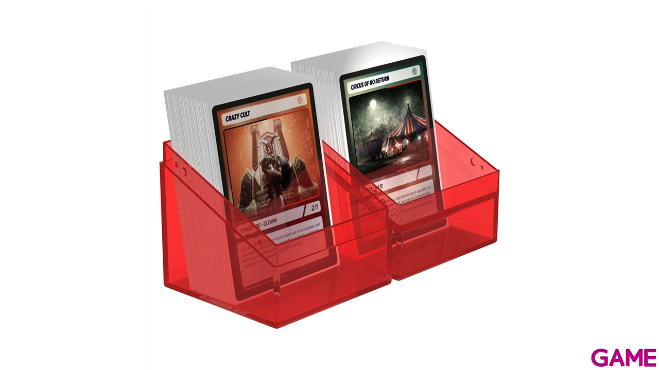 Caja de almacenaje para 100 cartas Ultimate Guard Boulder Ruby de color rojo transparente-2