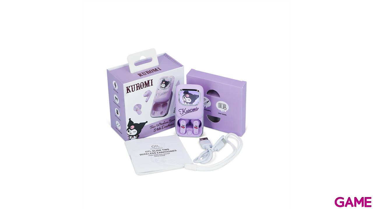 Earbuds inalambricos Bluetooth con luz y tapa deslizante Kuromi-0