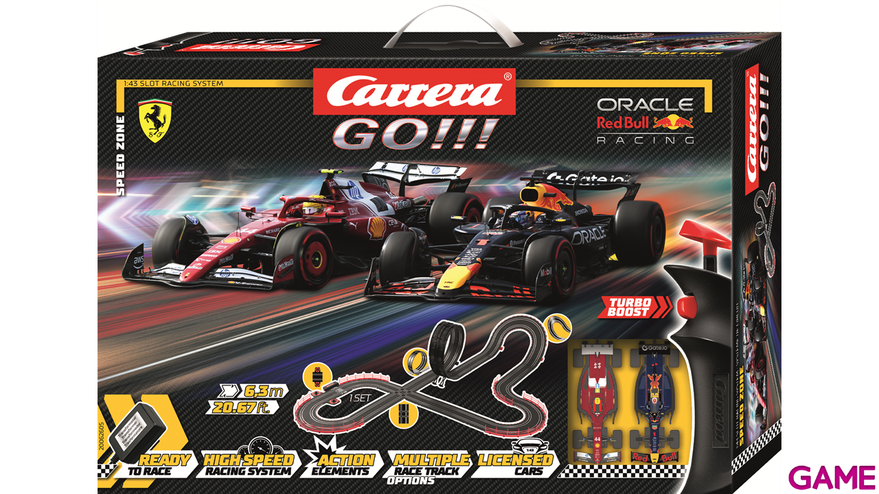 Pistas con 2 coches F1 Carrera GO!!! Speed Zone (F1 Ferrari Hamilton+F1 Red Bull Verstappen) de 6,3 m-4