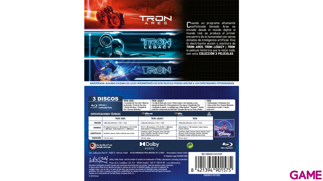 Pack 3 Películas - Tron + Tron Legacy + Tron Ares-3