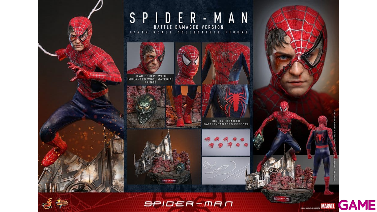 Figura Spider-Man Movie Masterpiece Action Figure 1/6 Spider-Man (Battle Damaged Version) de 30 cm-0