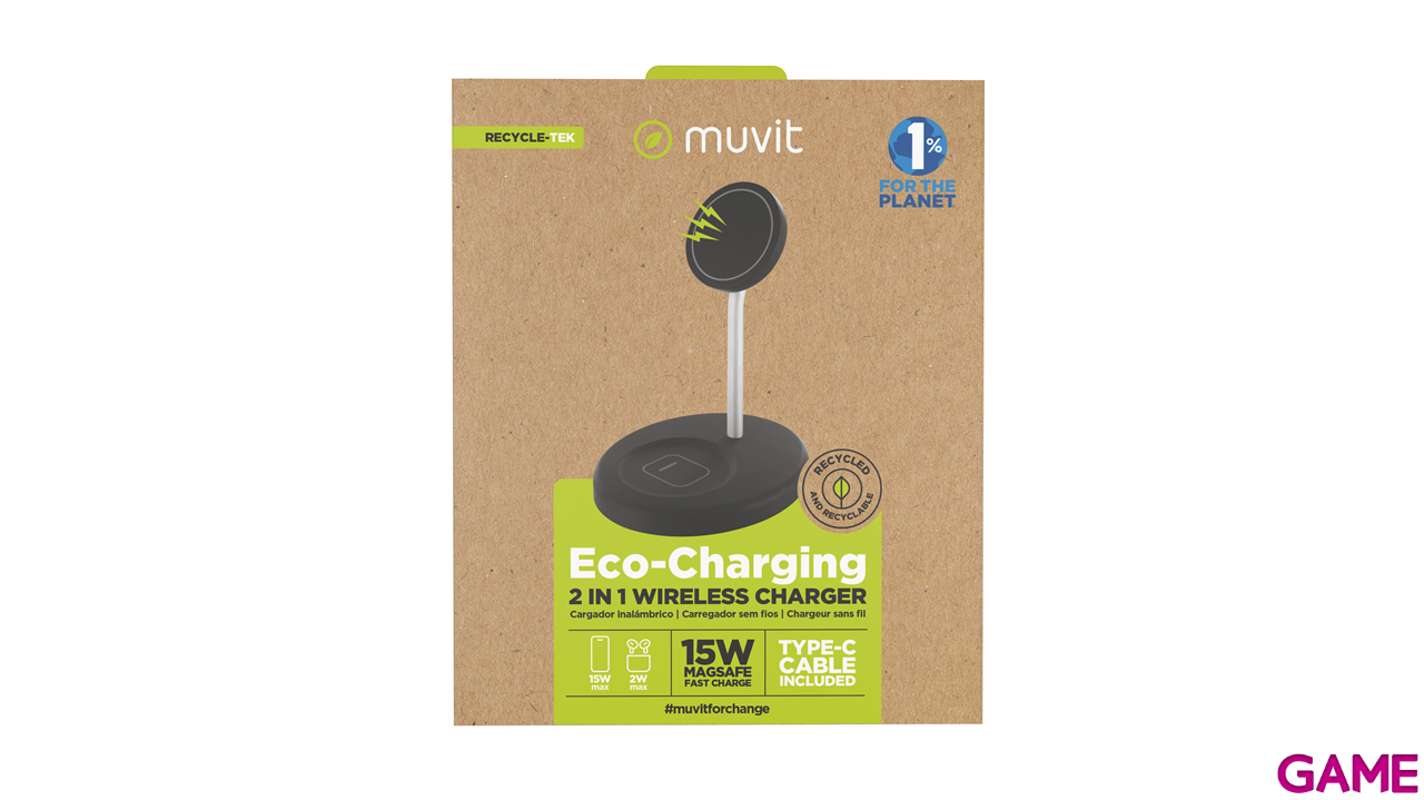 Cargador Muvit  2 en 1 Magsafe + iWatch/Airpods Negro-3